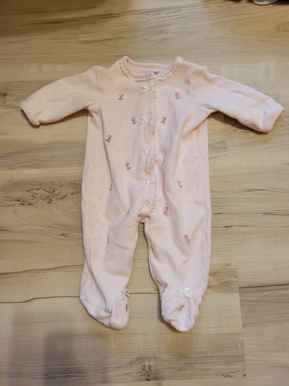 Little Me Vintage Pale Pink Floral Footed One-Piece
